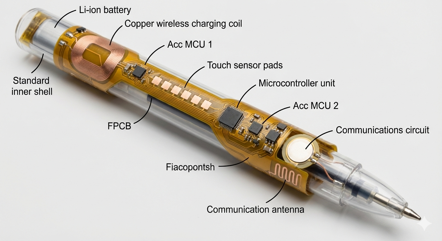 Translucent X-ray view of the 3D Pen showing internal components