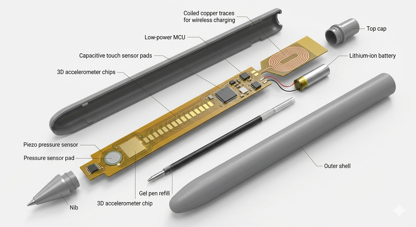 Exploded isometric view of the 3D Pen showing all 12 components
